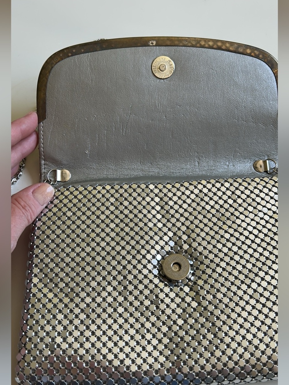 Metallic Silver Mesh Evening Clutch with Chain Strap - Picture 3 of 8